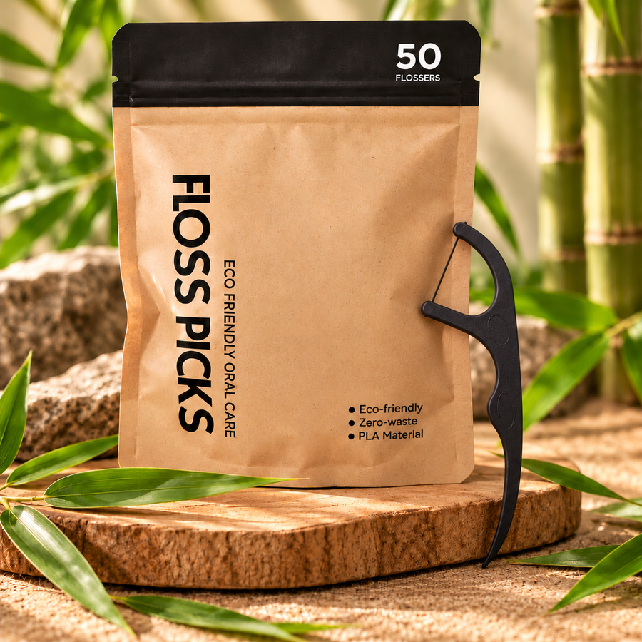Eco friendly corn starch based floss pick free from PFAS and BPA